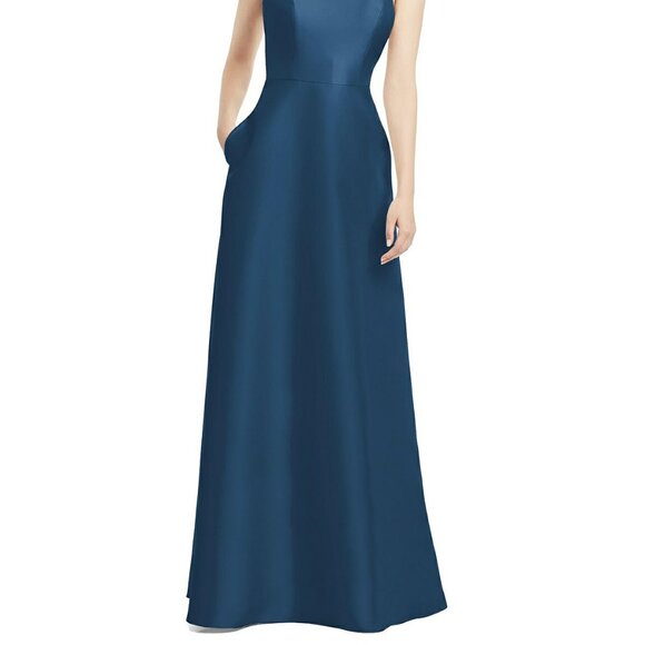 Alfred Sung 772...High-Neck Cutout Satin Dress with Pockets...Dusk Blue...Sz 4 - Picture 2 of 6